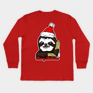 Merry Slothmas - Funny and Cute Christmas Sloth Kids Long Sleeve T-Shirt